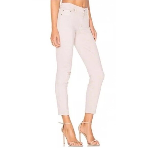 Mother Denim - MOTHER Women’s Jeans 27 Pink The Looker Crop High Rise Denim Blush Distress Z8-7
